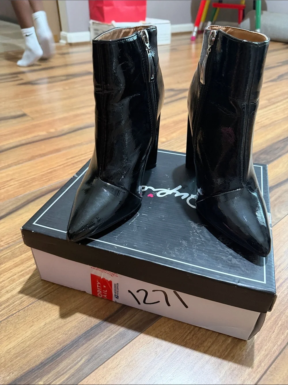 Patent Pointed-Toe Black Ankle Boots - Women's